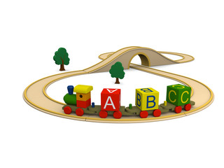 Wooden toy train carrying alphabet letters