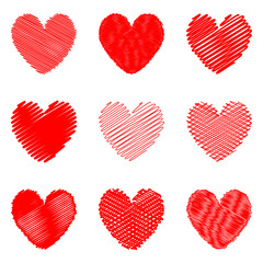 Set of design drawn heart icons for Valentine's Day and wedding