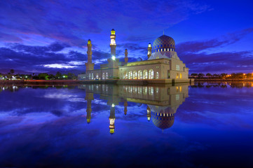 mirror reflection of the majestic mosque in kota kinabalu sabah