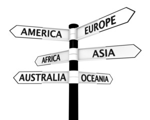 Signpost with continents