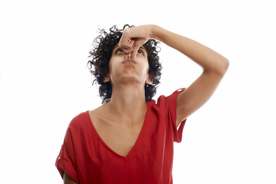 Hispanic Young Woman Holding Breath