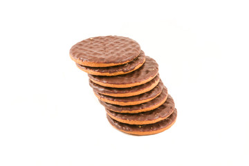 Chocolate chip cookies on white background