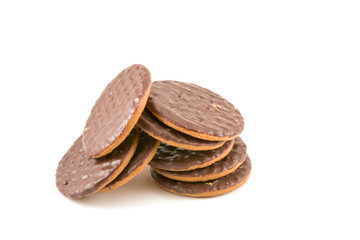Chocolate chip cookies on white background