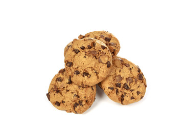 Chocolate chip cookies on white background