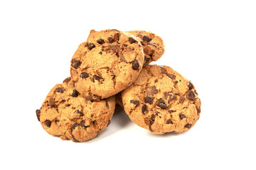 Chocolate chip cookies on white background