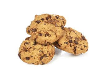 Chocolate chip cookies on white background