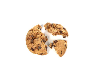 Chocolate chip cookies on white background