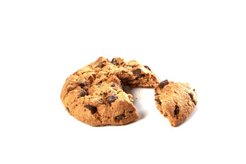 Chocolate chip cookies on white background