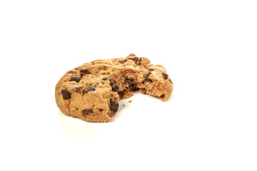 Chocolate chip cookies on white background