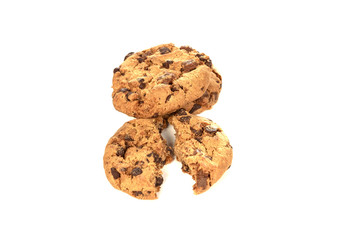 Chocolate chip cookies on white background