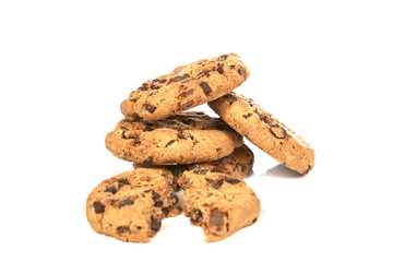 Chocolate chip cookies on white background