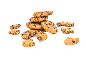 Chocolate chip cookies on white background