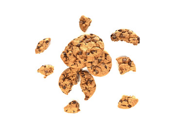 Chocolate chip cookies on white background