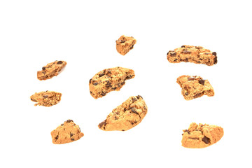 Chocolate chip cookies on white background
