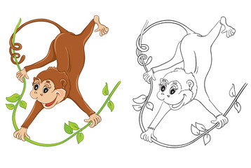 Coloring book with cartoon monkey