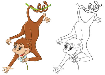 Coloring book with cartoon monkey