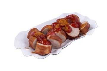 curried sausage with ketchup and curry powder