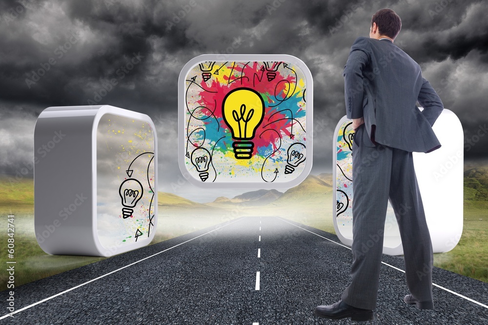 Poster composite image of businessman standing with hands on hips