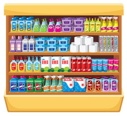 Shelfs with household chemicals