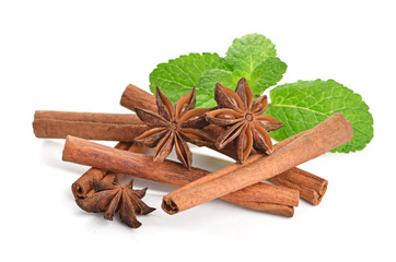Sticks of cinnamon with mint and anise