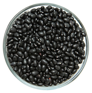 Glass Bowl Of Unwashed Raw Black Beans