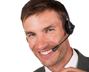 Smiling Support Center Operator.