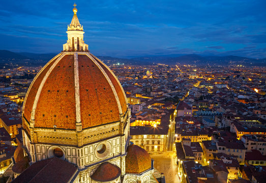 View of the Cathedral Santa Maria del Fiore at dusk. Florence, I