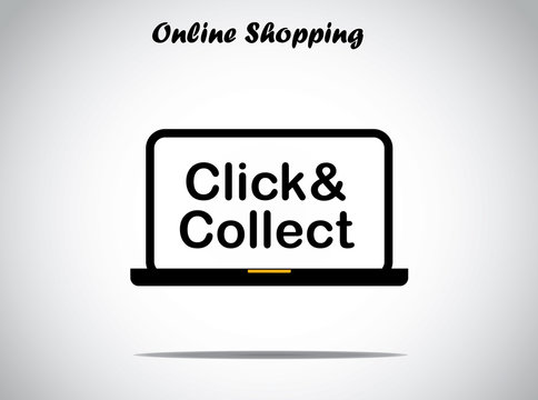 online shopping design concept click and collect text laptop