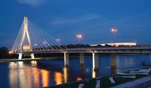 Swietokrzyski Bridge in Warsaw by night.