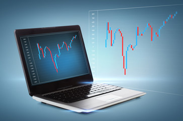 laptop computer with forex chart on desktop