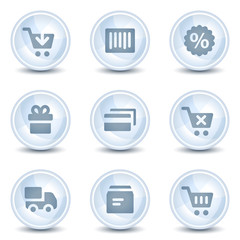 Shopping web icons, light blue glossy circle  buttons
