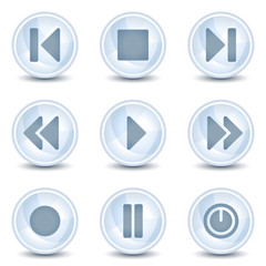 Media player web icons, light blue glossy circle  buttons