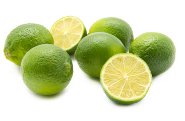 Fresh lime and slice, Isolated on white background