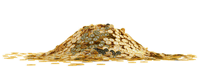 Big pile of golden Bitcoins