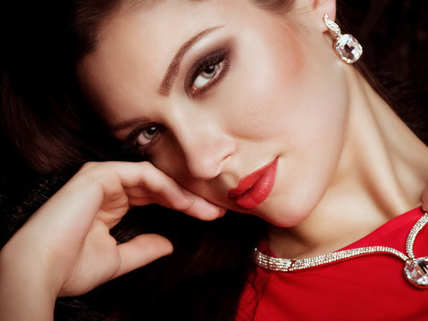 woman with makeup and with jewelry precious decorations.