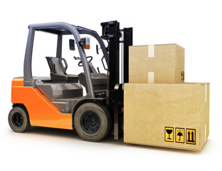 Forklift with shipping boxes