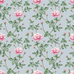 Watercolor pattern with rose illustration