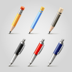 Vector pen and pencil icons set