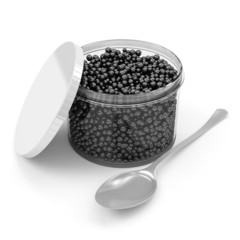 Black Caviar in a Glass Jar isolated on white background