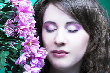 Woman with chrysanthemums