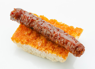 Spanish sausage fried in its grease on bread