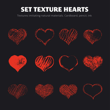 Set of vector texture hearts.