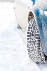 closeup of car winter tire