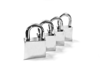 Four metal locks with silver color