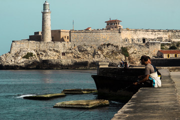 El Malecon with fishing men, La Havana