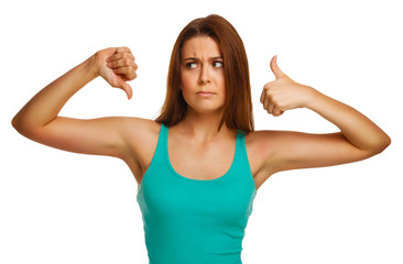 Fototapeta premium girl woman shows signs yes and no, hand fingers