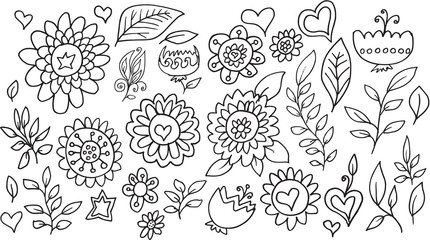 Doodle Sketch Flowers Spring Vector Set