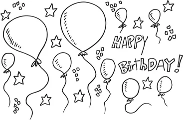 Gordijnen Ballon Feest Doodle Illustratie Vector Set © Blue Foliage