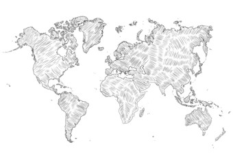 vector sketch illustration - world map silhouette