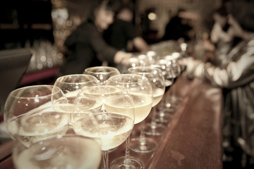 Wineglasses on bar counter